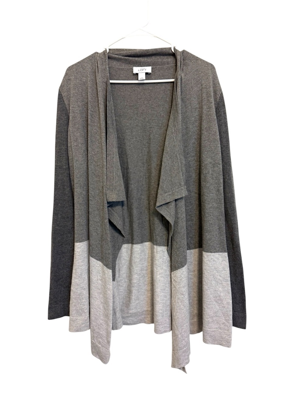 2/$30 LOFT Gray Colorblock Open Front Draped Cardigan L/XL